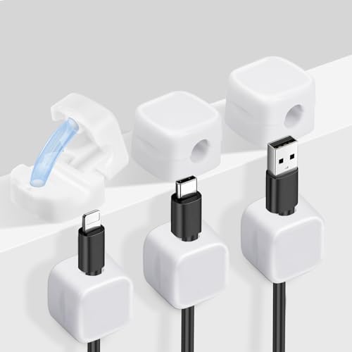 URAQT 6 Pack Magnetic Desk Cable Clip Management Strong Adhesive Cable Tidy White 8.5 cm