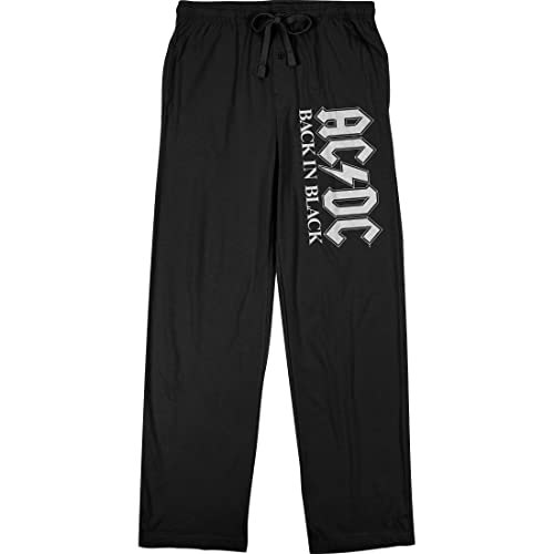 ACDC Back in Black Logo Letters Men's Black Drawstring Sleep Pajama Pants