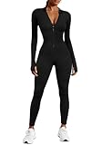 Voqeen Tuta Donna Manica Lunga Zip Up Leggings Scollo a V Yoga Tuta Aderente Cerniera Completo Elegante Playsuits Jogging Rompers Pantaloni Tute