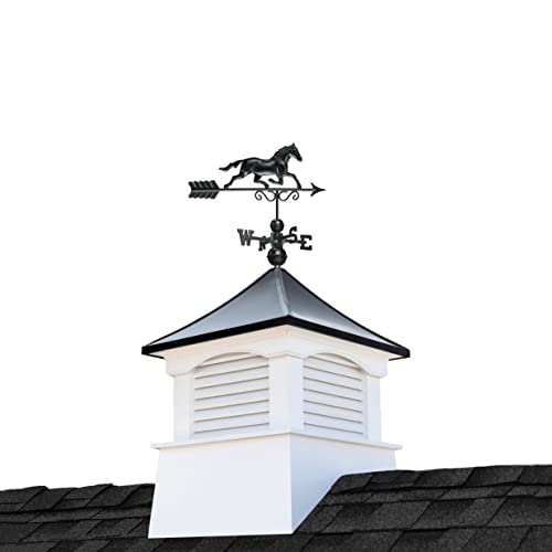 30" Square Coventry Vinyl Cupola With Black Aluminum Roof And Black Aluminum Horse Weathervane By Good Directions #TOP14