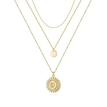 AMAZON - Layering Necklaces for Women, 14K Gold Plated Layered Disc Choker Necklace Handmade Letter O Pendant Coin Initial Necklace Layered Gold Necklaces for Women Trendy Gold Initial Necklaces for Women