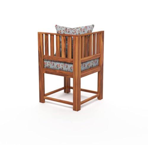 Image of Solid Sheesham Wood Dining Chair Set of 2 | Wooden Arm Chairs with Cushion | Living Room Chair | Dining Table Chair | Modern Wooden Furniture (Honey Finish)