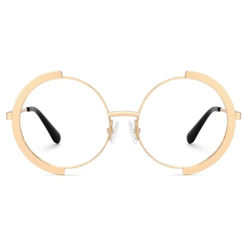 Image of Zeelool Vintage Metal Round Eyeglasses Frame for Women with Non-prescription Clear Lens ZJGM351423-03 Glod