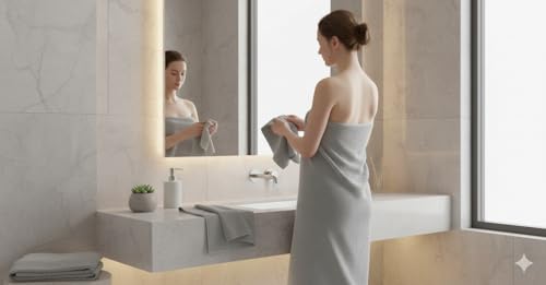Image of Dribble Coral Fleece Microfiber Towel Set | Ultra Soft & Highly Absorbent Hand Towel + Bath Towel | 450 GSM Quick Dry Towels for Bathroom, Home, Gym & Travel (Pack of 2, Grey)
