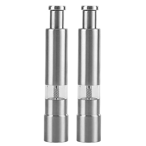 Salt and Pepper Mills, Stainless Steel Manual Grinder, One-Handed Thumb Push Salt Grinder, Long Lasting Thumb Pepper Grinder, Portable Salt and Pepper Shaker, Manual Press Grinding Gadget for Kitchen