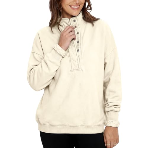 Oversized Sweatshirt for Women Fleece Mock Neck Button Cotton Sweat Shirt - image 3