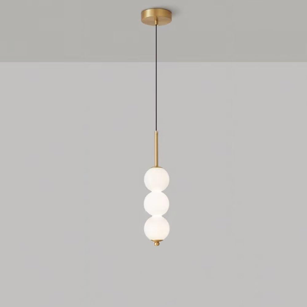 LYMSXAZOU Modern Long Bar Globe Glass Pendant Light Nordic Creative Brass Hanging Lamp Fixture Interior Adjustable Height Chandelier for Foyer Staircase Bedroom Dining Room(Gold,3 Globes)