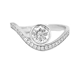 Anillo de moissanita con detalles de circonita, plata de ley 925 con piedras preciosas redondas para ella, talla 5 de EE. UU