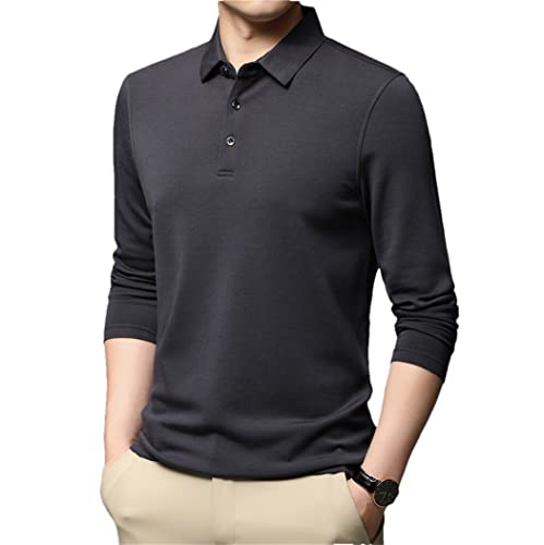 Polo à manches longues homme gris L business casual automne
