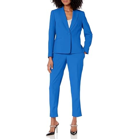 Le Suit Women's Petite 1 Button Jacket w Slim Pant, Cabana Blue Cover