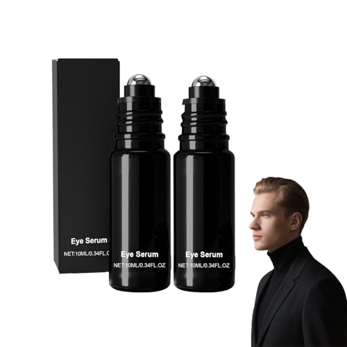 Eye Serum for Men Reduce Dark Circles and Puffiness - Caffeine Eye Cream with 360° Massage Ball - Under Eye Serum for Dark Circles and Fine Lines - Eye Repair Cream for Men and Women (2 Bottles)