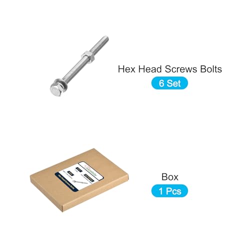 Image of METALLIXITY Hex Head Screws Bolts, Nuts, Flat & Lock Washers Kits (M8-1.25x100mm) 6 Set, Stainless Steel Fully Threaded Machine Screws Bolt Set - for Home Appliance Equipment