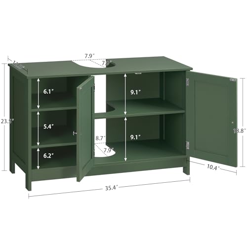 Image of TEENFON 35.4 inch Pedestal Sink Storage Cabinet with 2 Doors and Adjustable Shelves, Bathroom Sink Cabinet, Under Sink Storage with U-Shape Cut-Out, Green