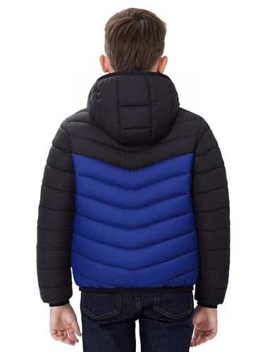 SEAUR Kids Lightweight Puffer Jacket for Boys Girls Hooded Quilted Down Coat Winter Warm Thin Outerwear Color Block Design2
