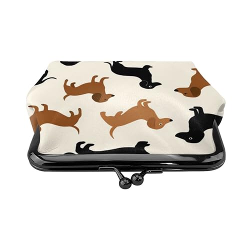 Pu Leather Coin Purse Cartoon Dachshund Weiner Dog Pet Dogs (2) Change Pouch Wallets Buckle with Kisslock Clasp Coin Holder Clutch Handbags for Women Ladies2
