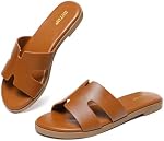Women's Flat Sandals Fashion Ladies Slide Sandals Comfortable Slip On Leather Slippers for Casual Dressy Summer
