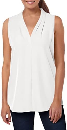 Calvin Klein Sleeveless Blouse – Business Casual Tops for Women (Standard and Plus), Soft White, Medium
