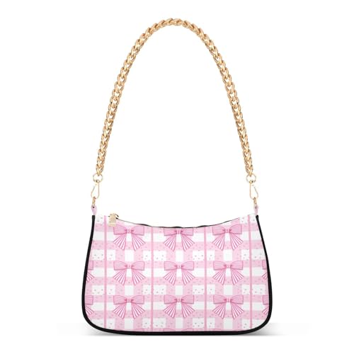Shoulder Bag for Women Pink Striped Bows Tote Handbag Crossbody Bag with Zipper Closure