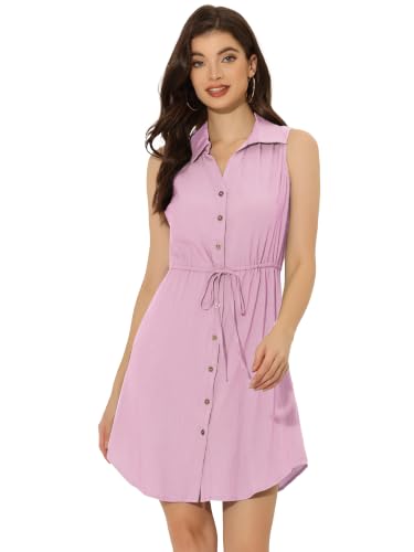 Image of Allegra K Women's Chambray Dress Sleeveless Button Down Jean Denim Shirt Dresses