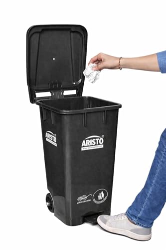 Image of ARISTO Plastic Wheel Pedal Garbage Dustbin 65 LTR (Black / /Black) Pack Of 2