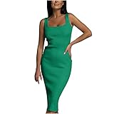 Masrin Etuikleid Damen Sexy Einfarbiges Figurbetontes Geripptes Kleid Ärmelloses Wickelkleid mit U-Ausschnitt Wrap Gesäß Abnehmen Kleider Partykleid Geschäftskleid Arbeitskleid Für Frauen