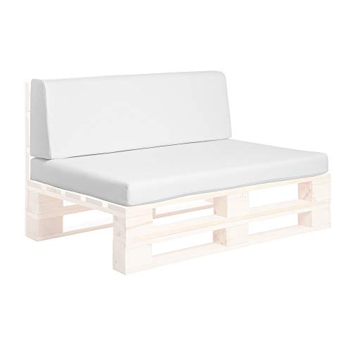 SUENOSZZZ-ESPECIALISTAS DEL DESCANSO Conjunto Asiento y Respaldo para Sofas de palets, Cojines Chill out Rellenos con Espuma y enfundados en Polipiel Color Blanco