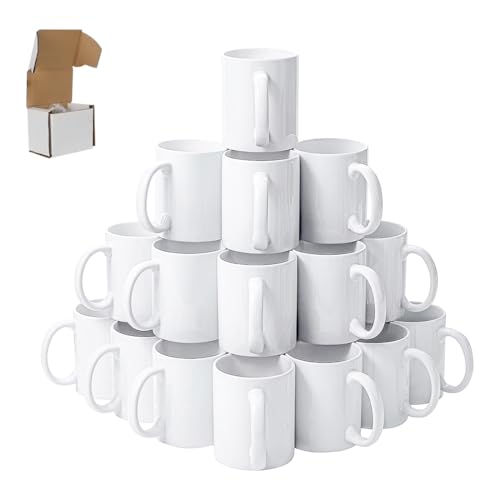 Signzworld Ensemble de 36 Tasses Blanches de Sublimation Tasses à café Mugs à Sublimation en Céramique avec Boites Grande Poignée 325 ml