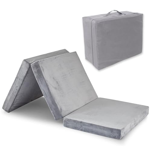 SINWEEK Tri Folding Mattress Foam Topper 4" Thickness Floor Cot Mattress, Guset Bed with Removable&Machine Washable Cover and Lining, CertiPUR-US Certified 38 x 80 Inch