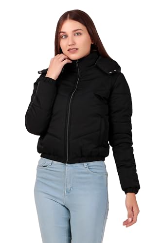 Image of Brazo Crop Puffer Jacket for Women, Cropped Design, Insulated, Hooded, Long Sleeves
