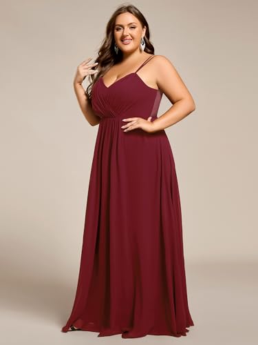 Image of Ever-Pretty Women's Pleated Backless Applique V Neck A Line Chiffon Sleeveless Plus Size Bridesmaid Dresses 01692-DA