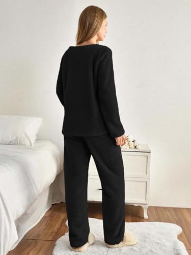 Image of KOTTY Women's Black Winter Tracksuit Co-Ord Set | Warm Woolen Fleece Jogger & Sweatshirt Suit for Stylish Gym & Travel Wear