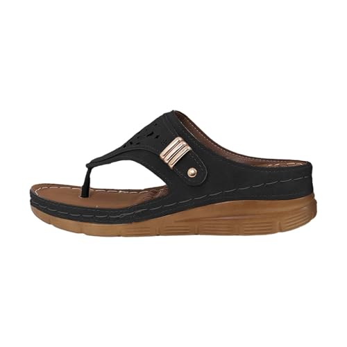 Generisch Flipflop - Sandalias de piel sintética para mujer, con tacón, ortopédicas, para playa, plataforma, sandalias romanas, sandalias de cuña, sandalias de verano, Negro , 40 EU