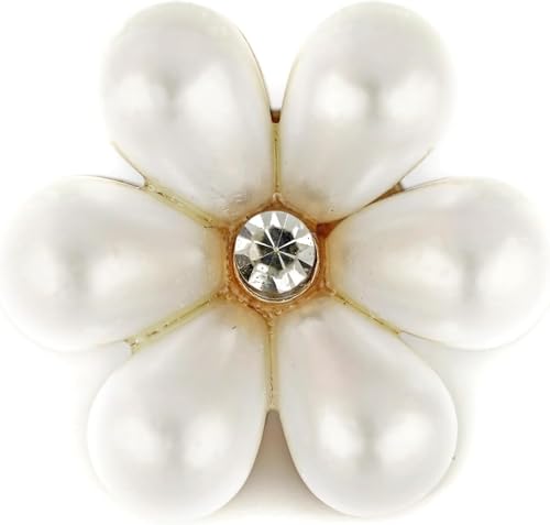 20 pcs Drop Shape Faux Pearl Petals Rhinestone Flower Core Sewing Shank Buttons - 19mm (White, 1.9 * 1.9CM)