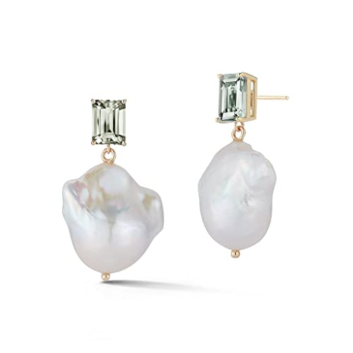 Green Amethyst And Baroque Pearl Drop Yellow Gold Earrings2
