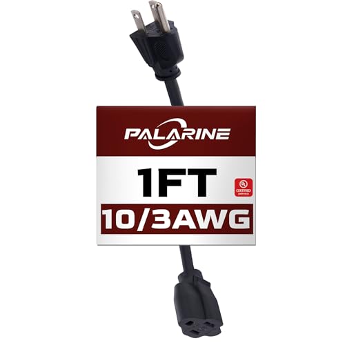 1 Ft Black Outdoor Extension Cord, 10 Gauge Heavy Duty Power Cord