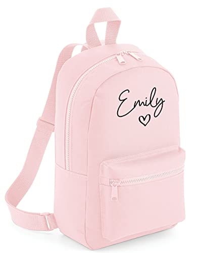 Daytripper Personalised School Bag Any Name Love Heart Rucksack Mini Backpack Girls Back To School Bags For Children Custom Nursery PE Bags (Powder Pink)