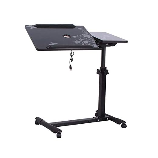 PAKUES-QO Mobilt skrivbord med justerbar höjd det låsbara hjul kan användas i sovrummet, vardagsrummet, säng omvårdnad hem sängbord laptop sängbord (färg: svart)