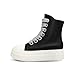 IMPREMEY Women's High Top Sneakers Lace Up PU Leather Shoes with Thick Soles and Zipper Rough Tape, Fashionable Walking Shoes Black