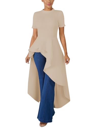 Lrady Womens Casual Shirt Dress High Low Irregular Ruffle Hem Blo...