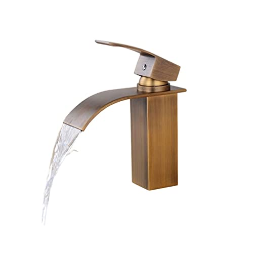 Mitigeur de salle de bains à levier unique robinet de lavabo cascade en laiton antique chaud froid