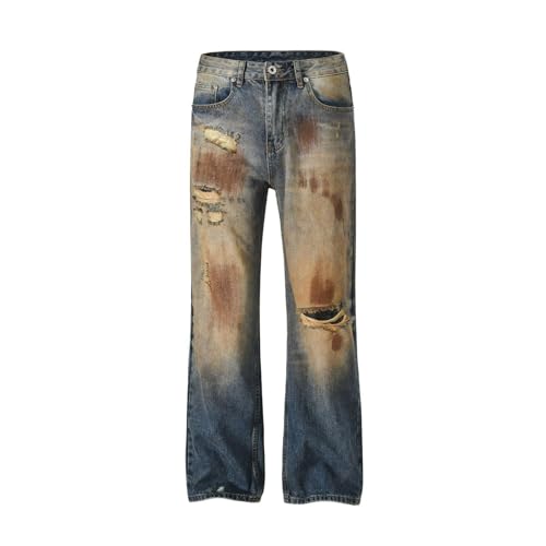 Jeans Pants Trousers Denim Street Trendy Spray Personalized Dirty Hole Retro Straight Leg for Men2