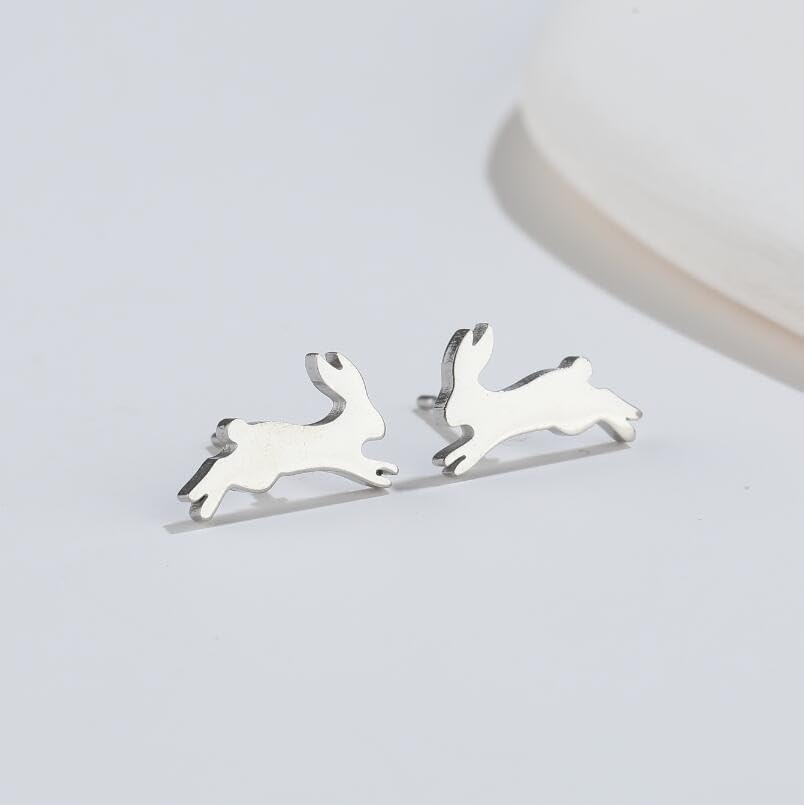 Funny Running Bunny Small Stud Cartilage Earrings for Women Stainless Steel Tiny Cute Simple Polished Rabbit Tragus Minimalist Earring Hypoallergenic Easter Holiday Jewelry for Animal Lovers - Image 4
