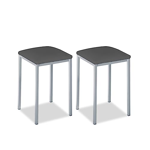 Astimesa - Taburetes de Cocina tapizado - Estructura sólida y Firme - Estructura Color Aluminio y Asiento en Polipiel - Color del Asiento: Grafito. Contenido: 2 Unidades. Medidas: 35 x 35 x 45 cm