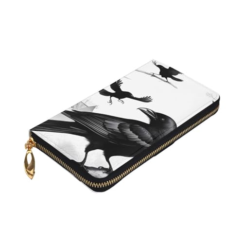 Black Crow Birds Prints Leather Long Clutch Wallet for Fashionable Girls and Women - Durable, Stylish, and Functional, Black, One Size3