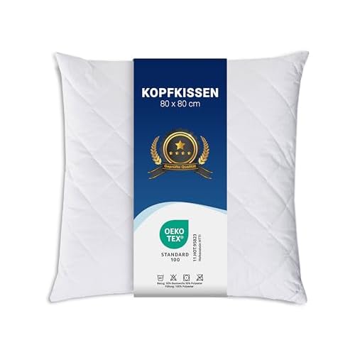 sleepling 190001 Basic 100 Kopfkissen | Ökotex | waschbar bis 60 Grad | Made in EU | Füllmengengarantie | Größengarantie | 80 x 80 cm, weiß 6 ZOLLNER Kopfkissen , 80x80 cm, 840g, Polyesterhohlfaser, Kochfest