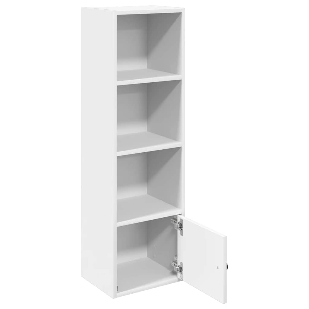 Bücherregal Weiß 31x24x102 cm Holzwerkstoff | Mehrere Böden, Tür links oder rechts montierbar, Vielseitig einsetzbar, Pflegeleicht mit feuchtem Tuch