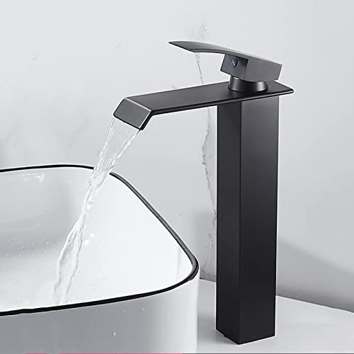 Robinet cascade pour lavabo anti-éclaboussures avec commande unique noire mate