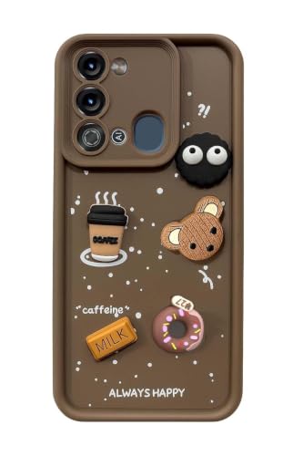 Image of Bintage Cute Fun Ball | Taddy Cartoon 3D Smiley Coffee Cup | Milk Donut | Full Protection Rubber Back Cover Compatible for Itel Vision3 Turbo - Brown