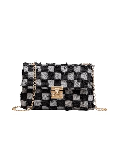 Women's Distressed Denim Crossbody Bag Twist Lock Quilted Handbag Mini Jean Purse