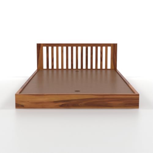 Image of Solid Sheesham Wood Single Bed Without Storage for Bedroom | Single Size Wooden Cot with Vertical Slatted Headboard & Low Footboard | Modern Platform Divan Bed (Honey Finish)